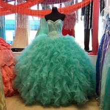 Load image into Gallery viewer, Lovely Beaded Organza Ruffles Turquoise Quinceanera Dresses Ball Gowns-alinanova