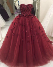 Load image into Gallery viewer, Maroon Wedding Dresses Floral Flowers Sweetheart
