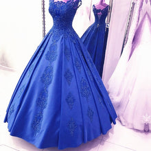 Load image into Gallery viewer, Lovely Lace Appliques Cap Sleeves Ball Gown Prom Dresses Floor Length-alinanova