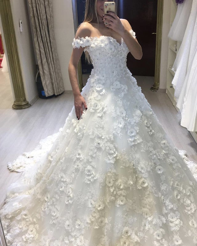 Couture Wedding Dress Ball Gown With 3D Lace Flowers Embroidery Beaded alinanova