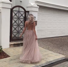 Load image into Gallery viewer, Luxurious Beaded V Neck Tulle Open Back Wedding Dresses For Engagement Party