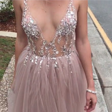 Load image into Gallery viewer, Luxurious Beaded V Neck Tulle Open Back Wedding Dresses For Engagement Party