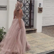Load image into Gallery viewer, Luxurious Beaded V Neck Tulle Open Back Wedding Dresses For Engagement Party