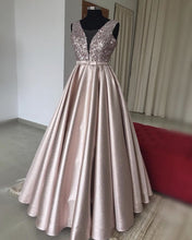 Load image into Gallery viewer, Luxurious Sequins V-neck Bow Sashes Prom Dresses Ball Gowns