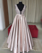 Load image into Gallery viewer, Luxurious Sequins V-neck Bow Sashes Prom Dresses Ball Gowns