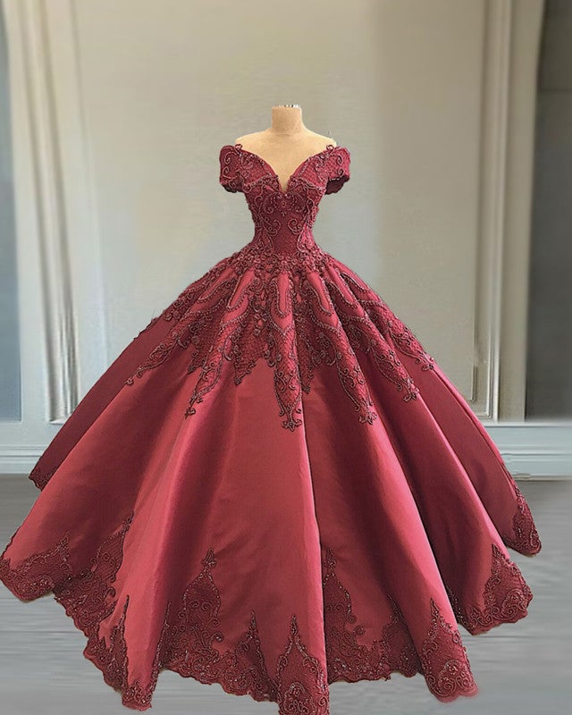knee length dresses for ladies Luxury Lace Embroidery Ball Gown Off Shoulder Satin Dresses