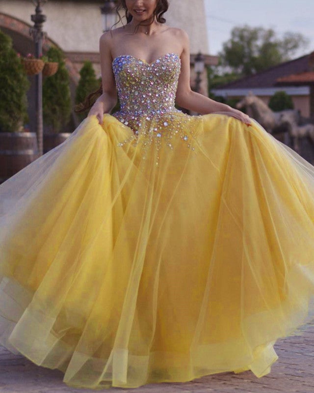 Luxury Sequins Beaded Sweetheart Tulle Prom Long Dresses Luxury Sequins Beaded Sweetheart Tulle Prom Long Dresses