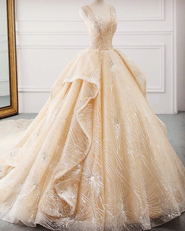 Luxury Wedding Dress Sequin V Neck Ball Gown Luxury Wedding Dress Sequin V Neck Ball Gown
