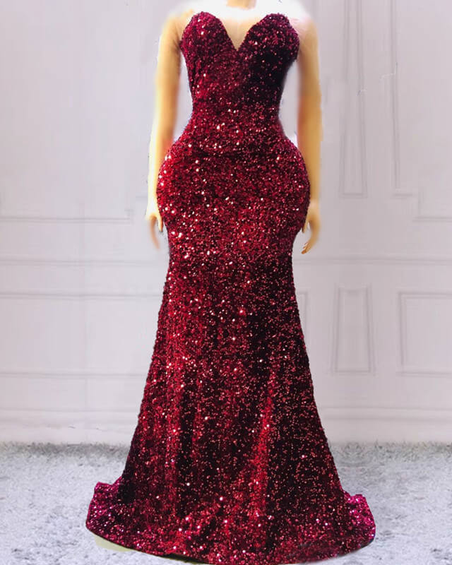 Maroon Sequin Prom Dresses Mermaid Strapless Maroon Sequin Prom Dresses Mermaid Strapless