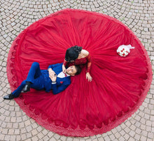 Load image into Gallery viewer, Maroon Tulle Long Sleeves Lace Wedding Dresses Ball Gowns