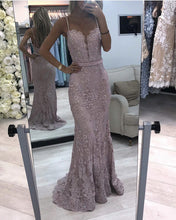 Load image into Gallery viewer, Mauve Lace Prom Dresses Mermaid