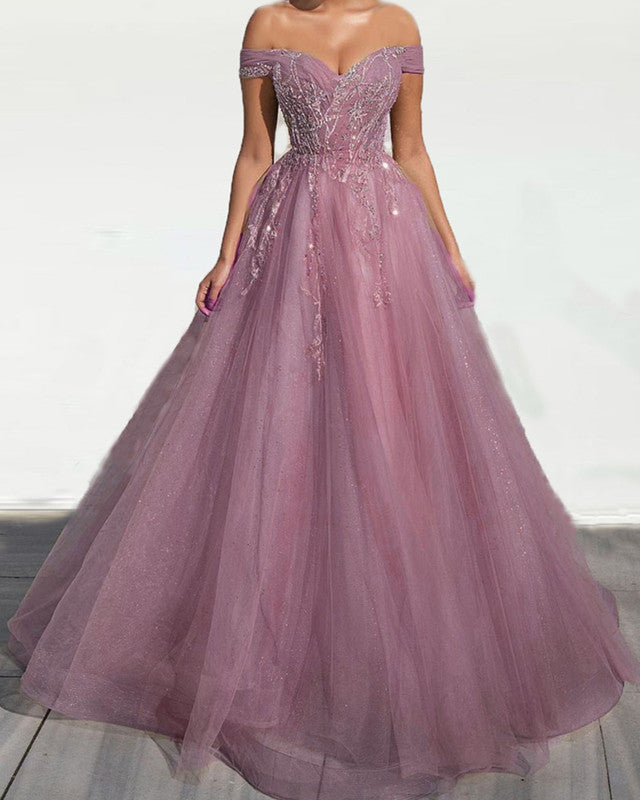 Princess Prom Dresses Tulle Off The Shoulder Appliques
