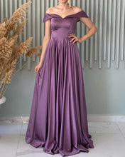 Load image into Gallery viewer, Mauve Off The Shoulder Satin Prom Dresses-alinanova