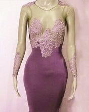 Load image into Gallery viewer, Mauve Appliques Mermaid Prom Dresses Long Sleeve
