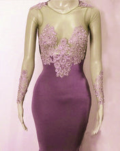 Load image into Gallery viewer, Mauve Appliques Mermaid Prom Dresses Long Sleeve