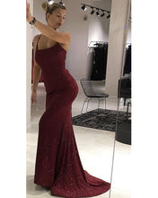 Load image into Gallery viewer, Burgundy Sequin Mermaid Prom Dresses
