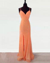 Load image into Gallery viewer, Mermaid Orange Prom Sequin Dresses