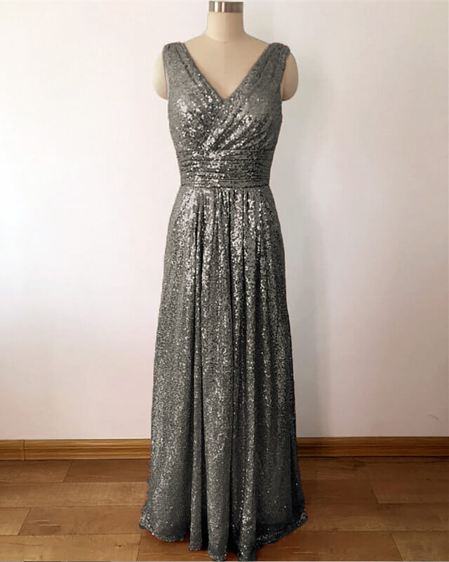 Gray Sequins V-neck Long Mermaid Bridesmaid Dresses Gray Sequins V-neck Long Mermaid Bridesmaid Dresses
