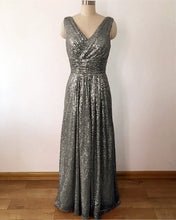 Load image into Gallery viewer, Gray Mermaid Sequin Bridesmaid Dress