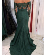 Load image into Gallery viewer, Green Mermaid Long Sleeve Applique Dresses