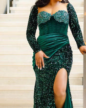 Load image into Gallery viewer, Mermaid Sweetheart Long Sleeve Green Sequin Dress