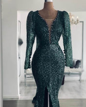 Load image into Gallery viewer, Mermaid Green Long Sleeve Sequin Prom Dress