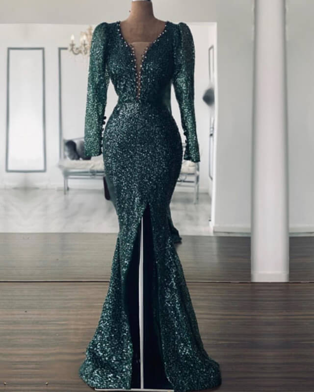 Mermaid Green Long Sleeve Sequin Prom Dress Mermaid Green Long Sleeve Sequin Prom Dress