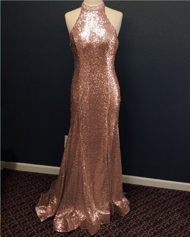 Mermaid Halter Rose Gold Prom Dress Mermaid Halter Rose Gold Prom Dress