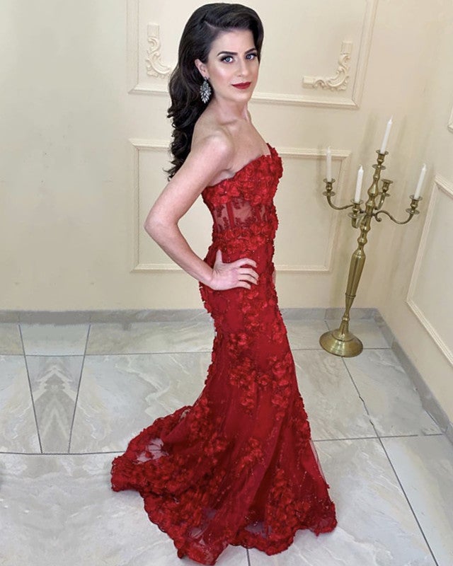 Mermaid Lace Flowers Sweetheart See Through Dresses Mermaid Lace Flowers Sweetheart See Through Dresses