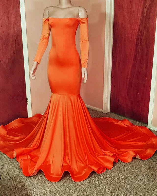Mermaid Long Sleeve Orange Prom Dresses Mermaid Long Sleeve Orange Prom Dresses