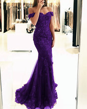 Load image into Gallery viewer, Off The Shoulder Prom Dresses Lace Mermaid V-neck Evening Gowns