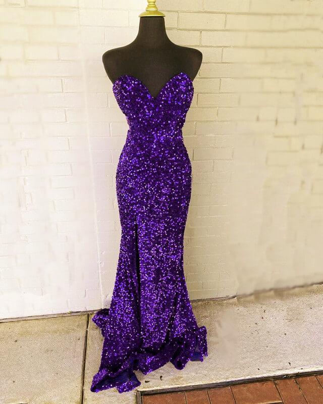open lace back dress Mermaid Strapless Split Sequin Dress