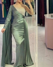 Load image into Gallery viewer, Mermaid Long Sleeve Sage Satin Formal Dress