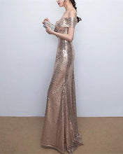 Load image into Gallery viewer, Sparkle Sequin Bridesmaid Dresses Gold Mermaid Gown
