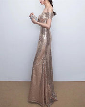 Load image into Gallery viewer, Sparkle Sequin Bridesmaid Dresses Gold Mermaid Gown