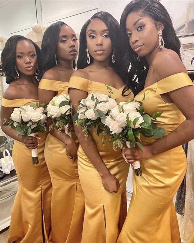 Mermaid Split Bridesmaid Dresses Satin Off Shoulder Mermaid Split Bridesmaid Dresses Satin Off Shoulder