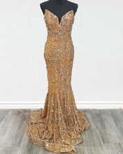 Load image into Gallery viewer, Light Gold Mermaid Sequin Dresses