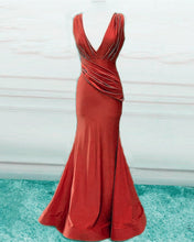 Load image into Gallery viewer, Mermaid V Neck Ruched Bridesmaid Dresses