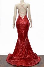 Load image into Gallery viewer, Mermaid V-neck Cross Back Sequins Prom Evening Dresses