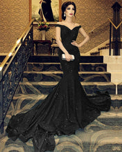 Load image into Gallery viewer, Black Mermaid Prom Dress With Sequins