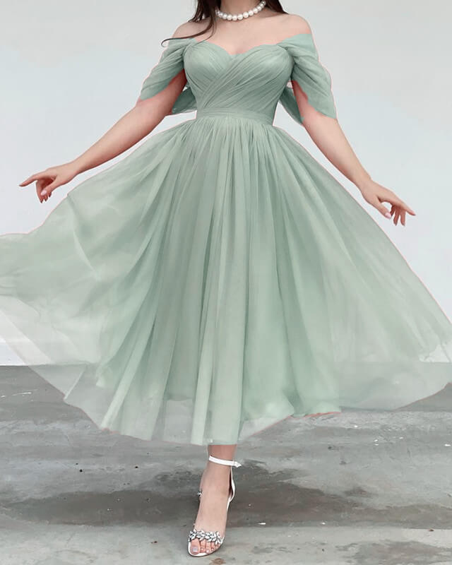 Cottagecore Style Tulle Midi Dress For Wedding Guest alinanova