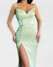 Load image into Gallery viewer, Mermaid Mint Green V Neck Split Dress