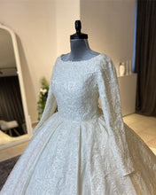 Load image into Gallery viewer, Modest Applique Satin Wedding Dress Long Sleeve
