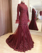 Load image into Gallery viewer, Modest Long Sleeve Lace Mermaid Dress