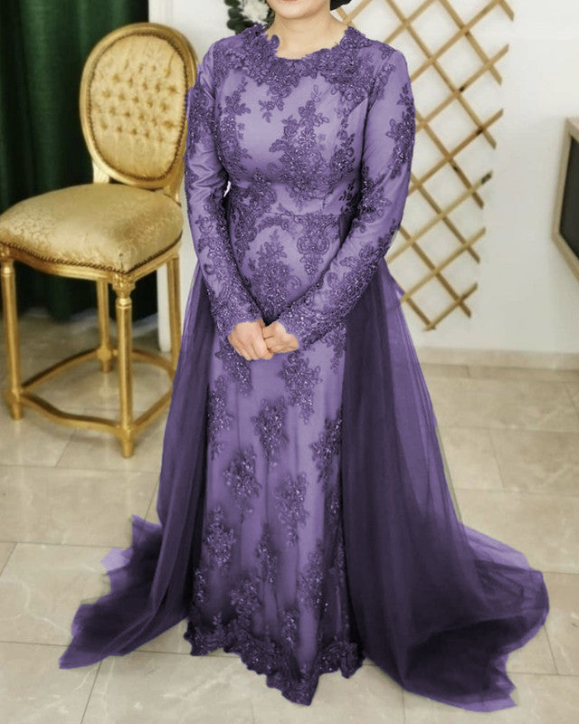 Modest Mermaid Prom Dresses Long Sleeves Lace Appliques