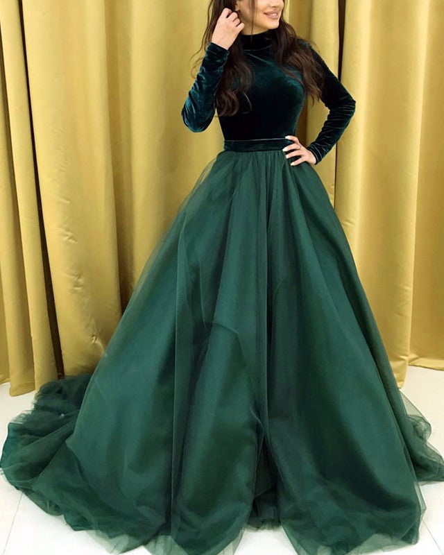Modest Green Prom Dresses Long Sleeve Ball Gown Modest Green Prom Dresses Long Sleeve Ball Gown
