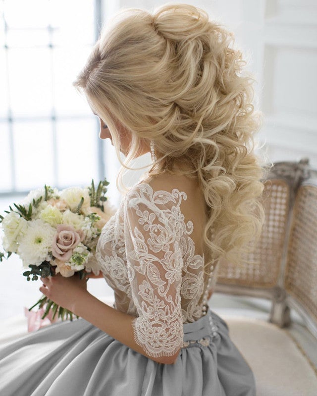 long sleeve silver wedding dresses Tina Holly BB023 Long Sleeve Sequin Mermaid Wedding Dress