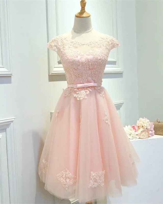 Modest Homecoming Dresses Tulle Lace Cap Sleeves Modest Homecoming Dresses Tulle Lace Cap Sleeves