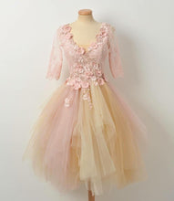 Load image into Gallery viewer, Modest Lace 3/4 Sleeves Tulle Prom Homecoming Dresses Short