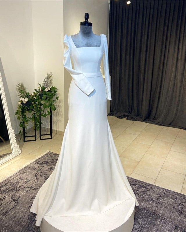 chinese dress ladies Lace Appliqued Long Illusion Sleeve Wedding Bridal Dress with Train 38 main image 1